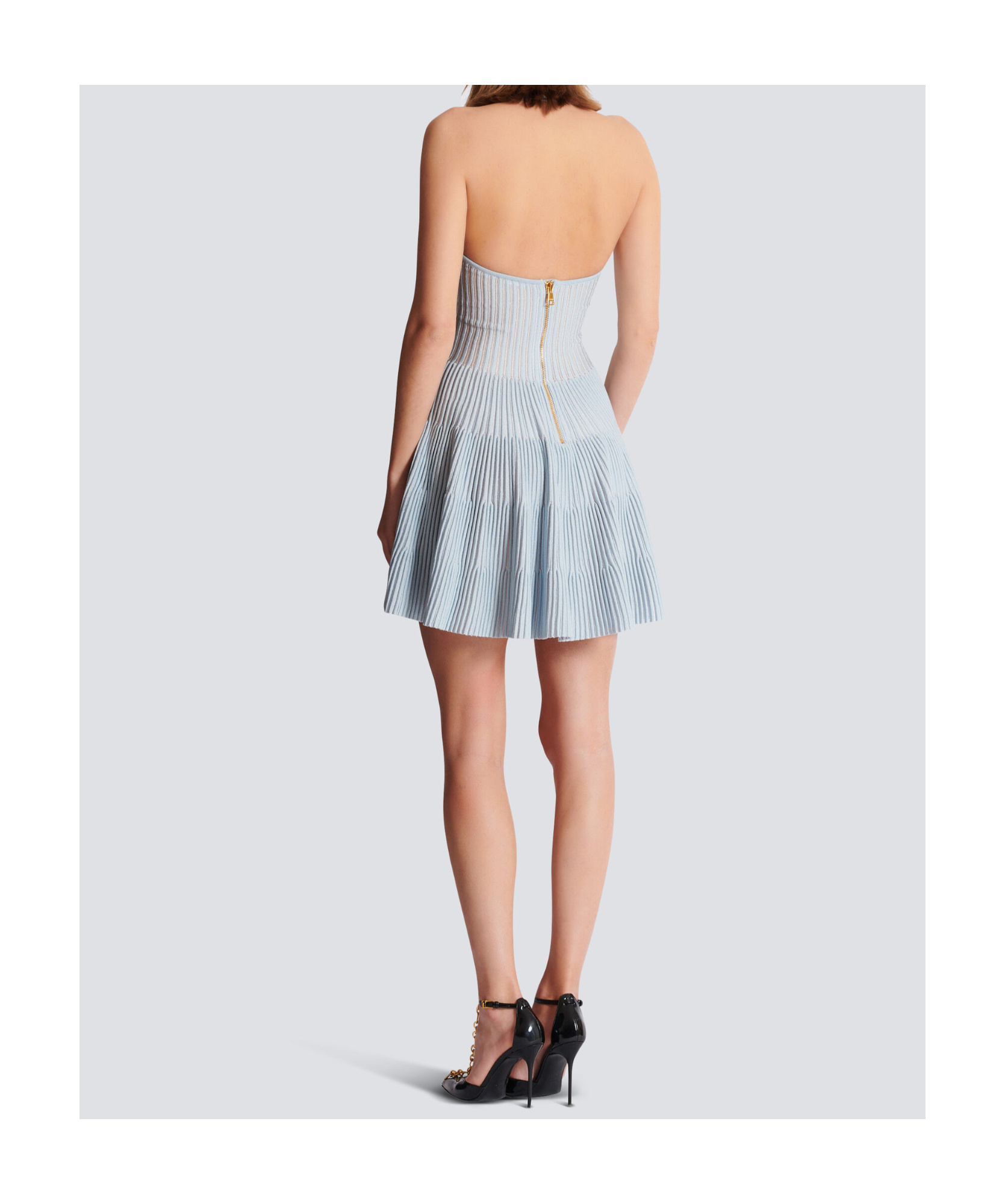 Balmain Textured Knit Halterneck A-line Dress In Blue