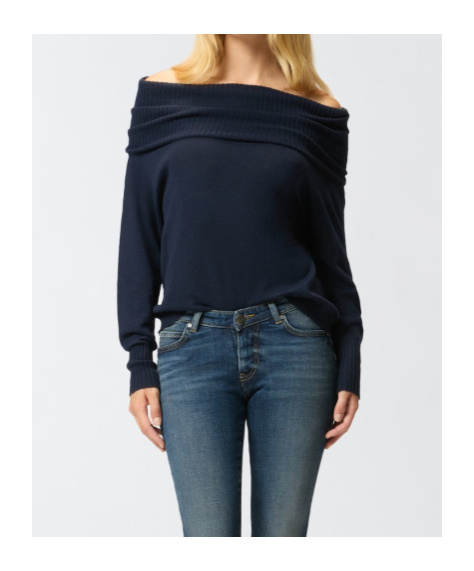 Pinko Long-sleeved Sweater With Open Shoulders In Blue