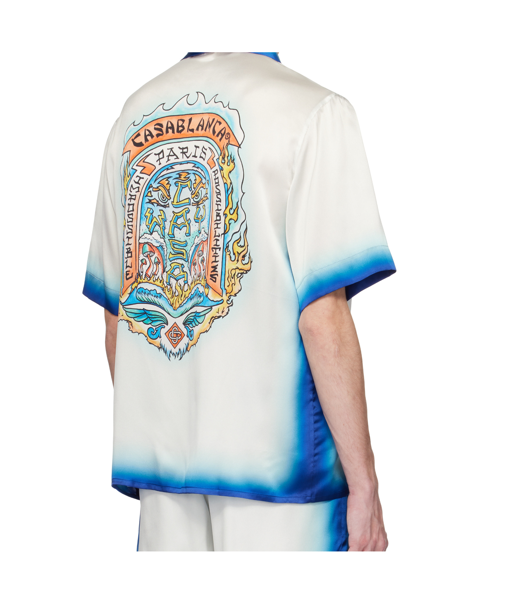 Casablanca White Shirt With Cuban Collar And Maxi Logo Printed On The Back In Silk Man In White