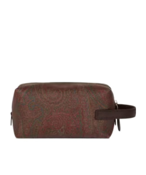 Etro Small Arnica Pouch With Pegaso Embroidery In Brown