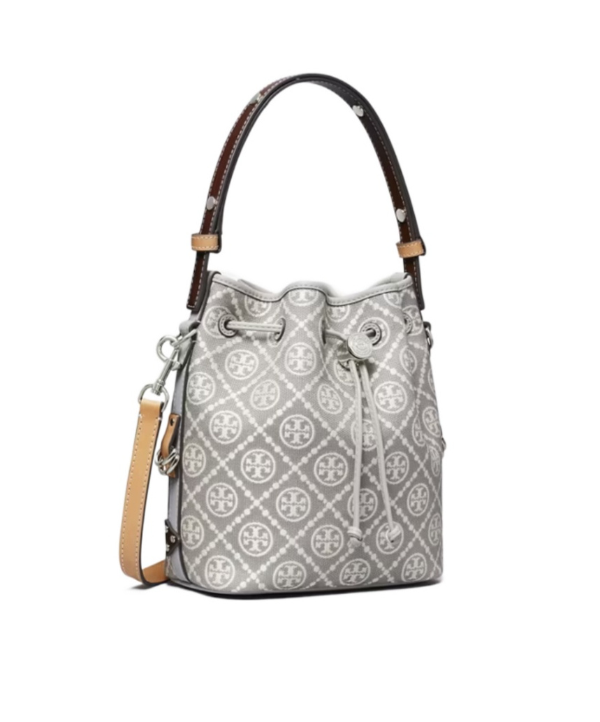 Tory Burch Mini T Monogram Jacquard Utility Bucket Bag In Gray