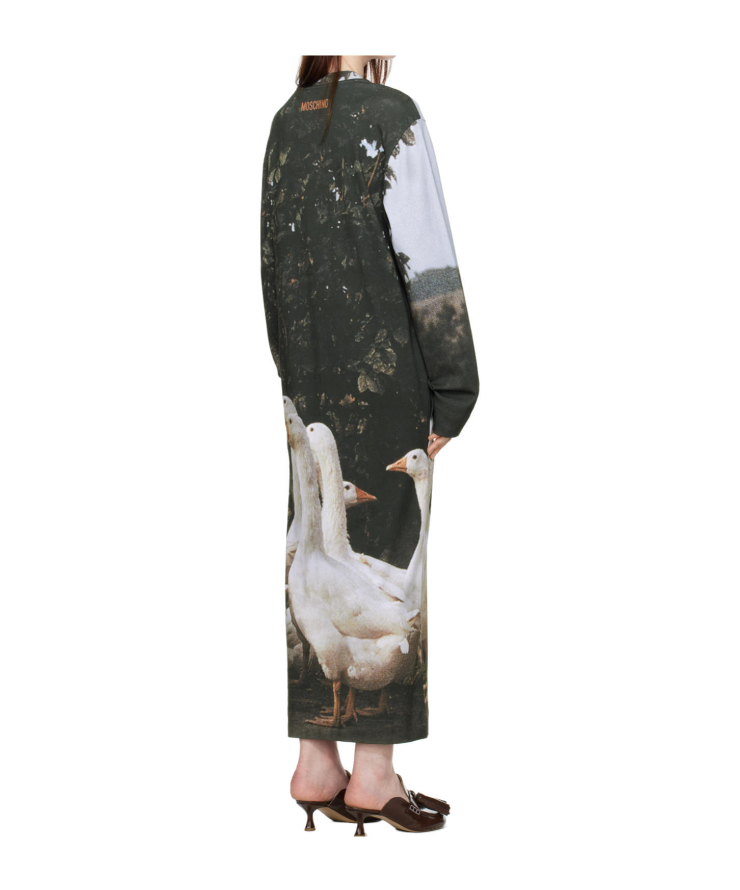 Moschino Interlock Goose Print Dress In Blue