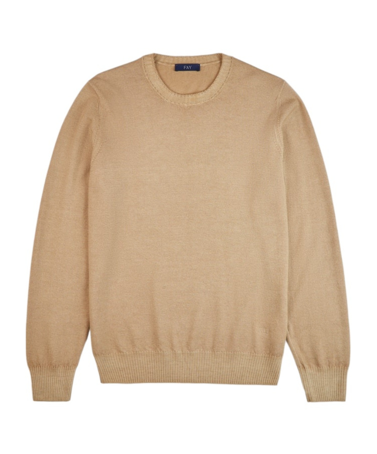 Fay Round Neck Sweater In Nude