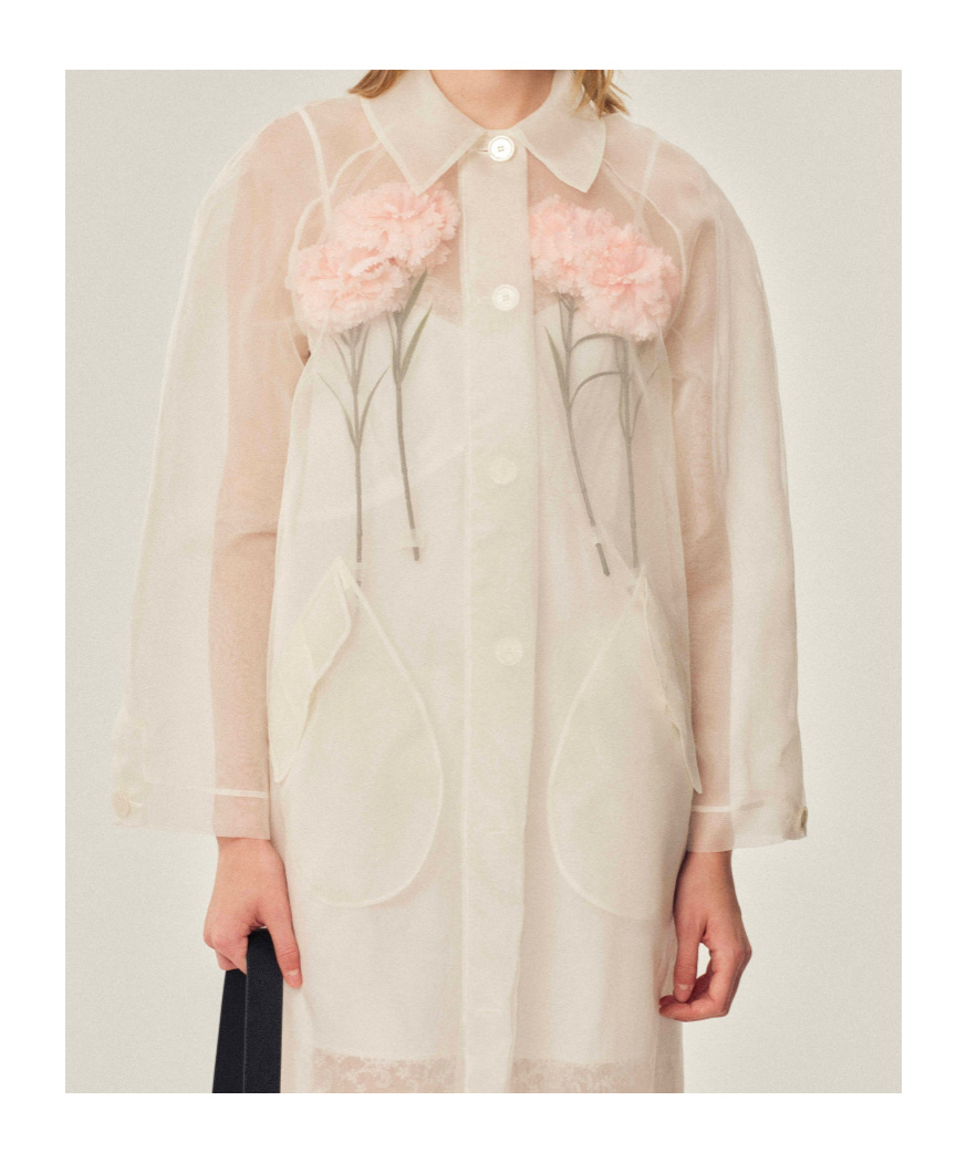 Simone Rocha Off-white Stuffed Carnation Car Coat In White