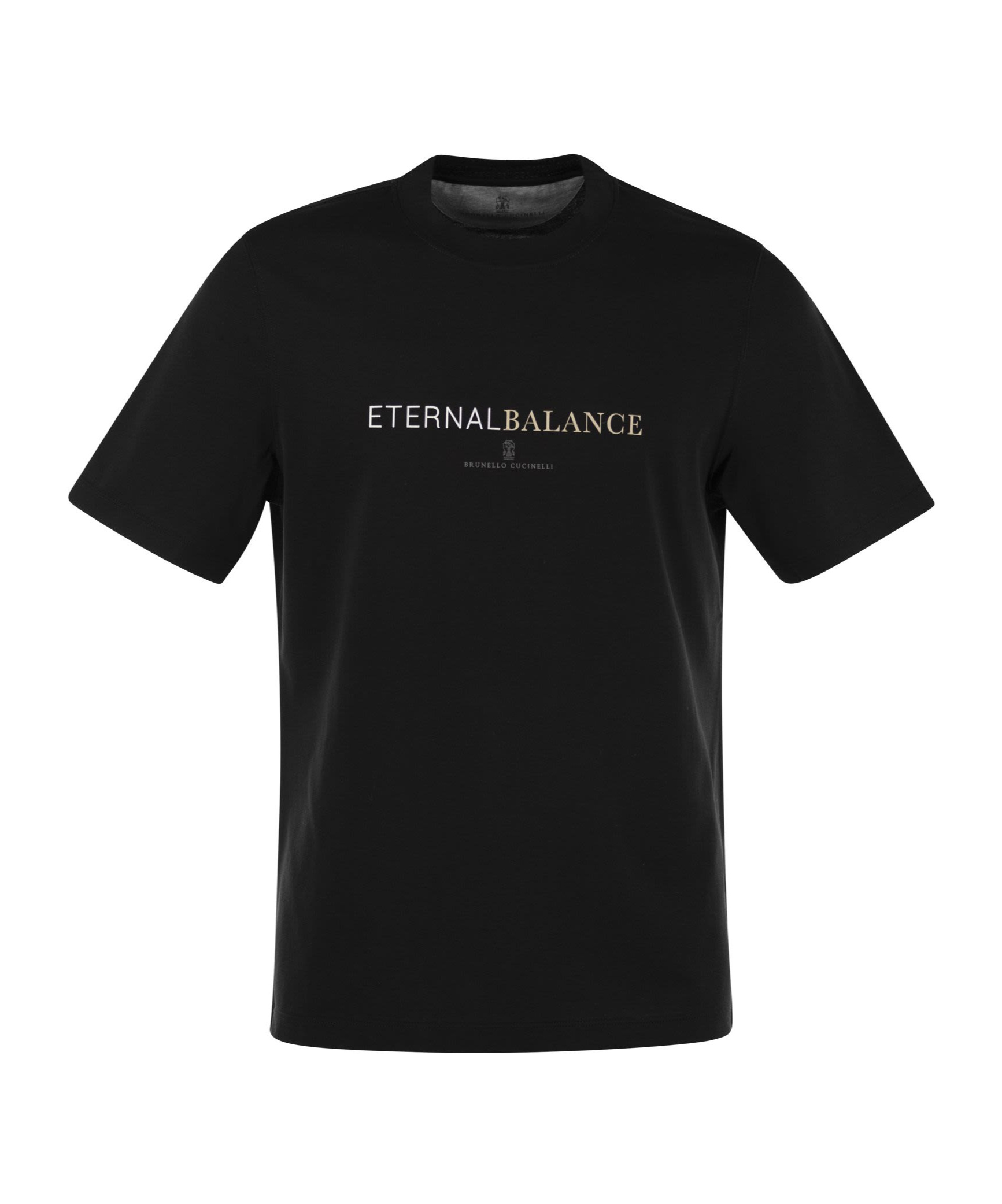 Brunello Cucinelli Crew-neck Cotton Jersey T-shirt With Print In Black
