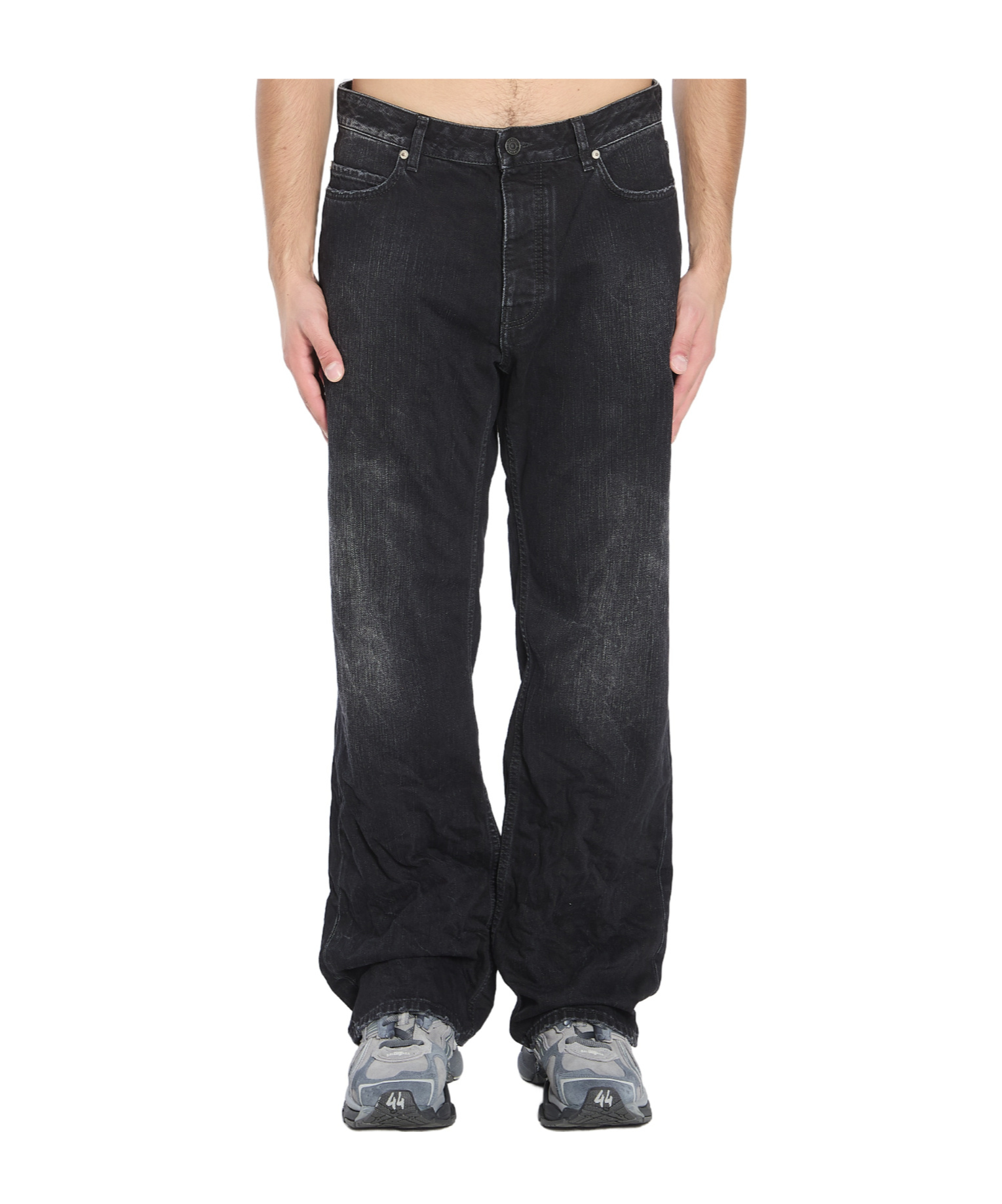 Balenciaga Relaxed Fit Distressed Denim Trousers In Black