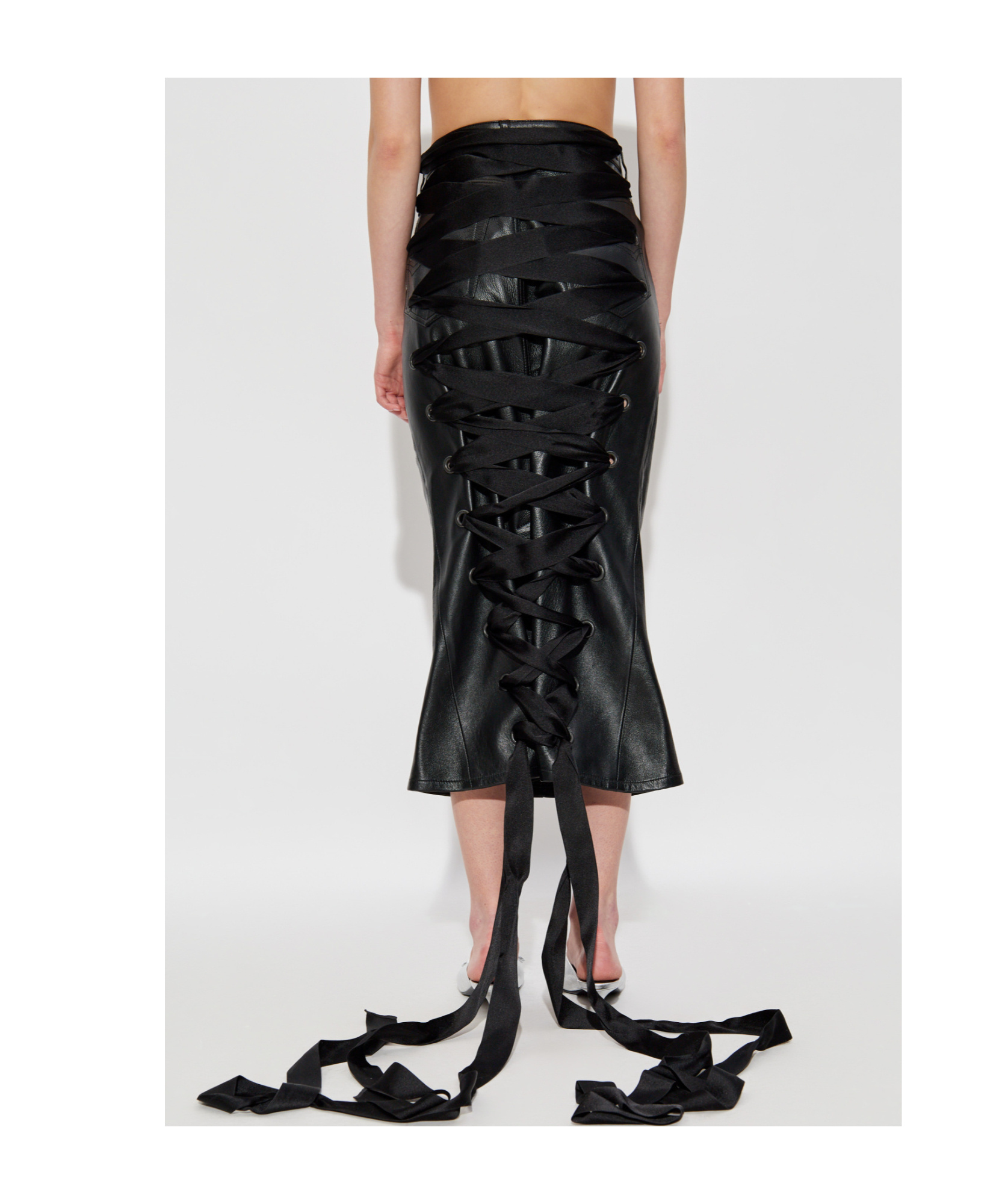 Balenciaga Laced Leather Skirt In Black