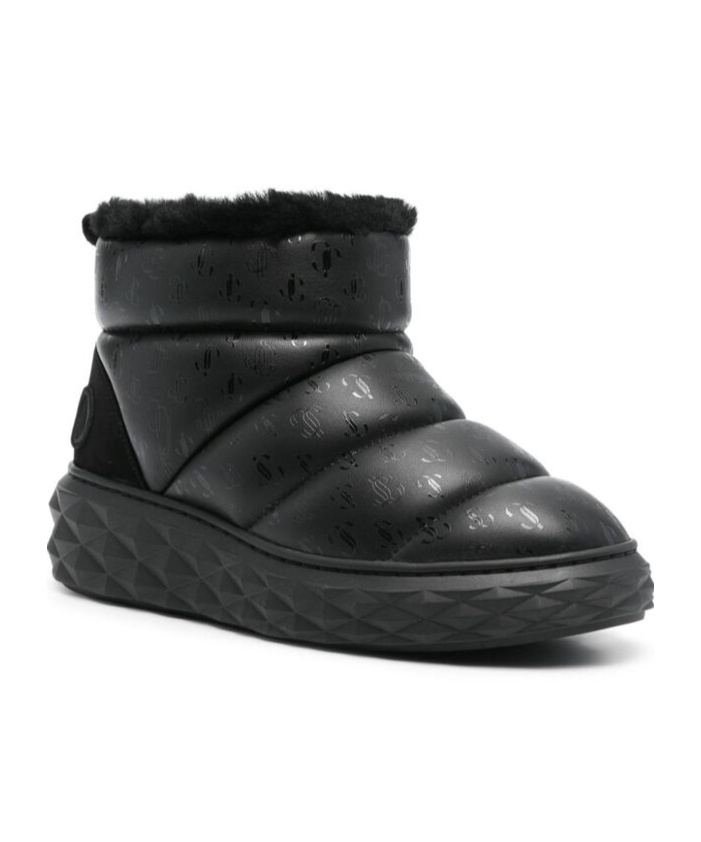 Jimmy Choo Xan Shearling-lined Quilted Logo-embossed Leather Boots In Black
