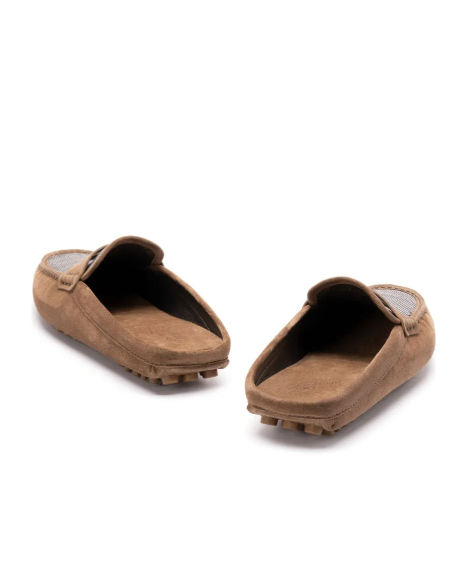 Brunello Cucinelli Suede Tapered Moccasins With Rubber Stud Sole In Brown