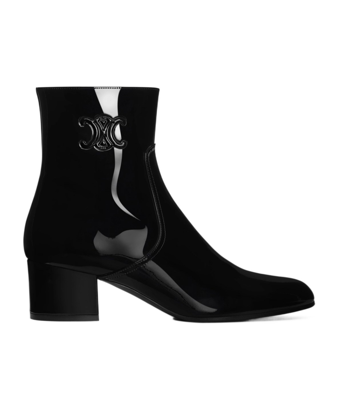 Celine Women Patent Leather Boots With Engraved Triomphe Logo In Black