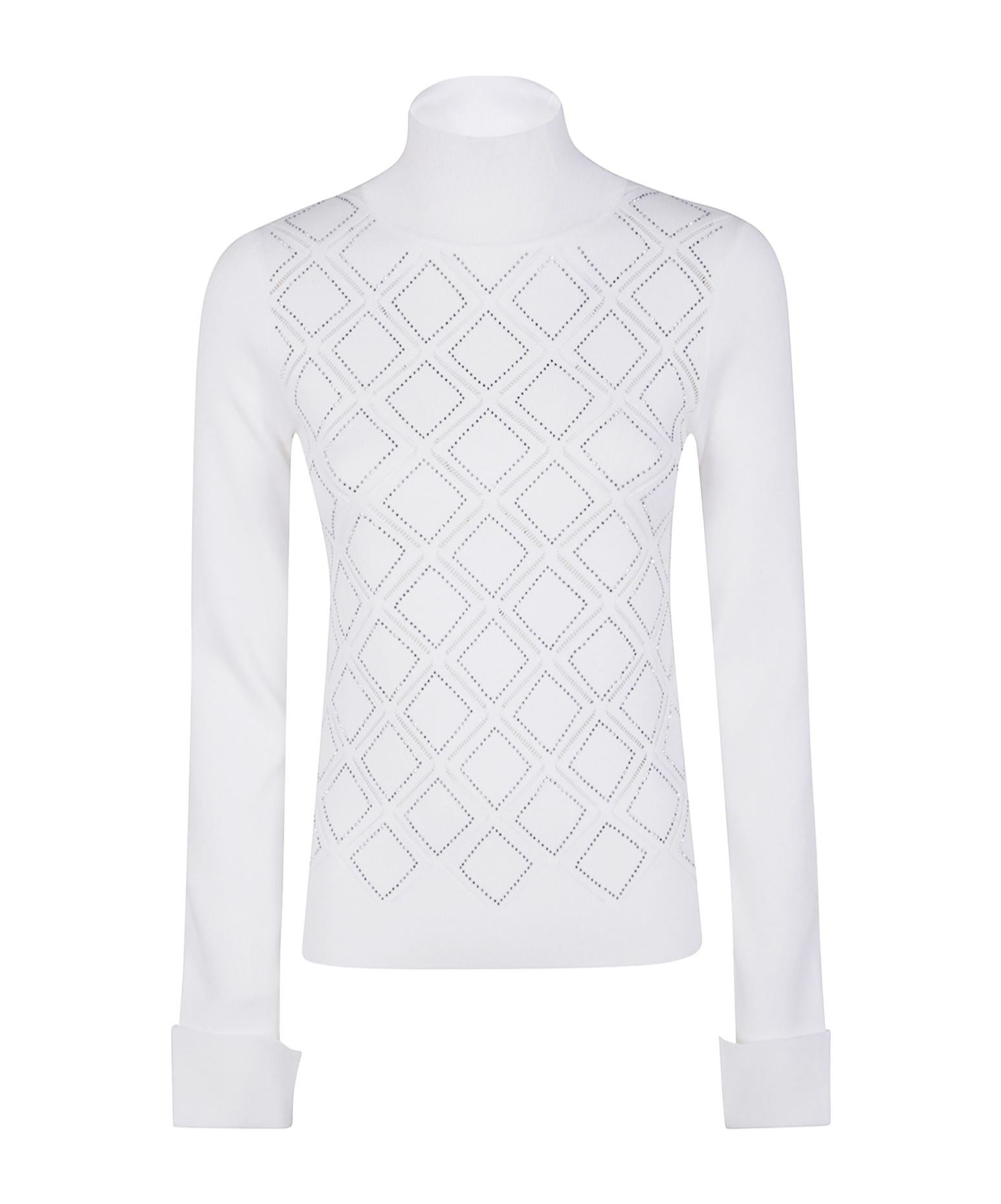 Blugirl Rhombus Pattern High Neck Sweater With Crystal Embellishment In White