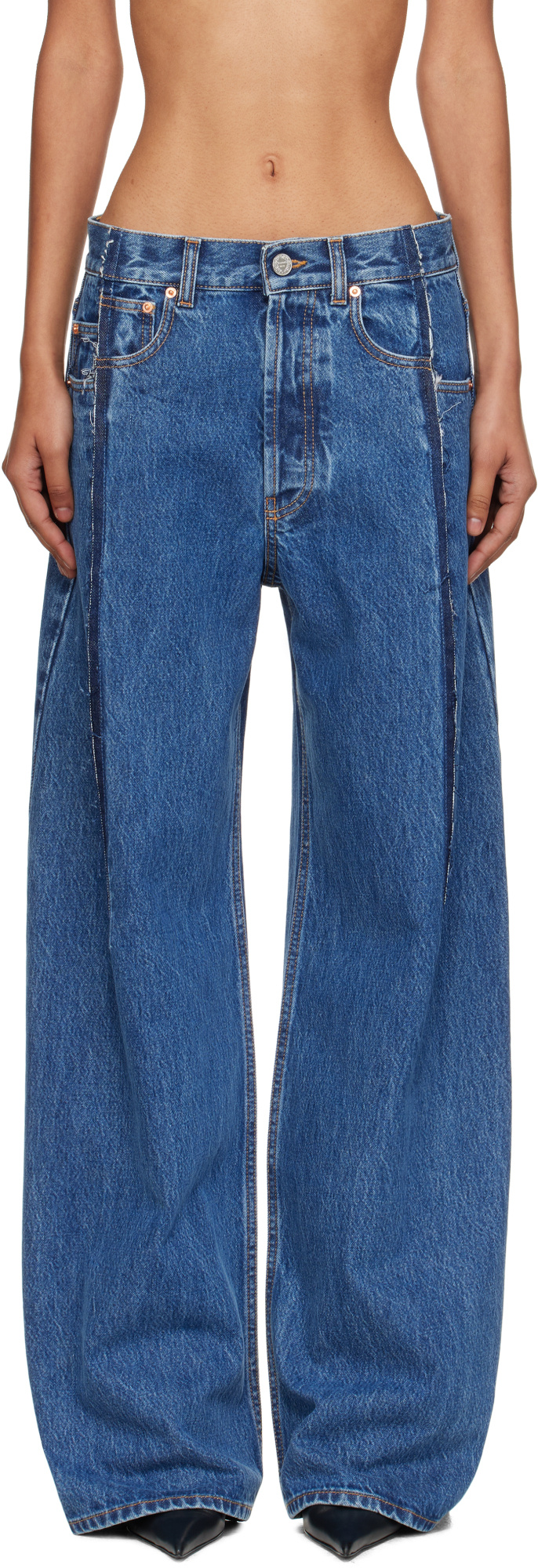 Vetements Mens Blue Cut Reconstructed Wide-leg Denim Jeans In Blue
