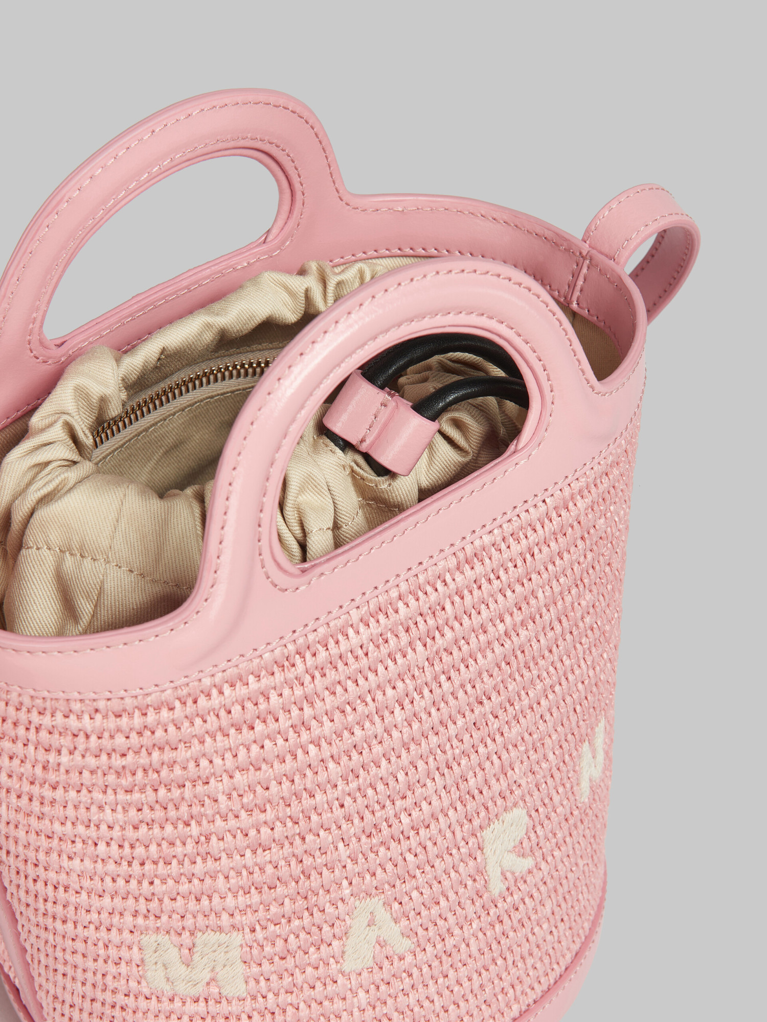 Marni Light Pink Mini Tropicalia Woven Bucket Bag In Pink