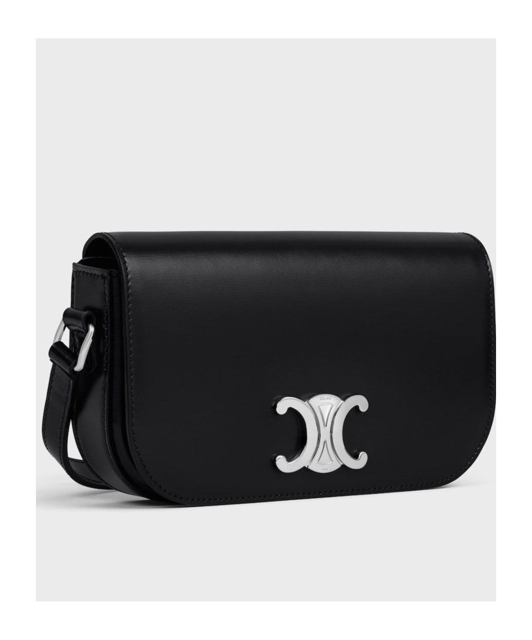 Celine Small Crossbody Bag Triomphe In Shiny Calfskin In Black