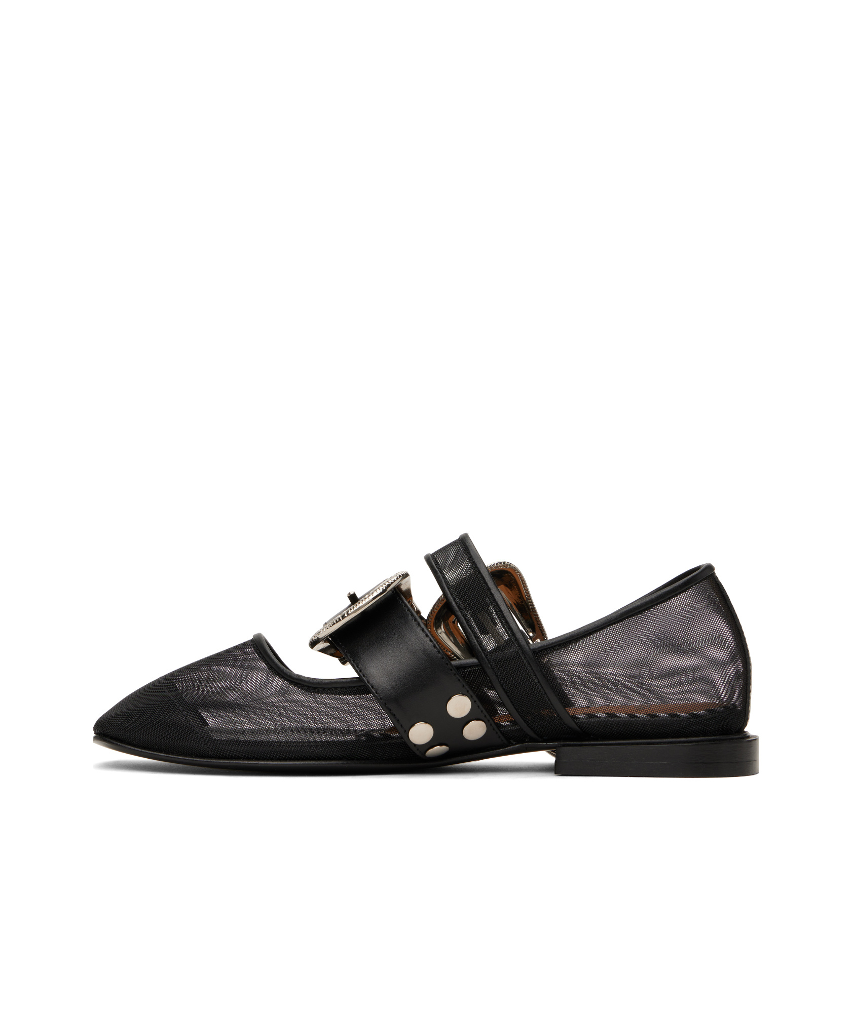 Toga Black Metal Mesh Ballerina Flats In Black