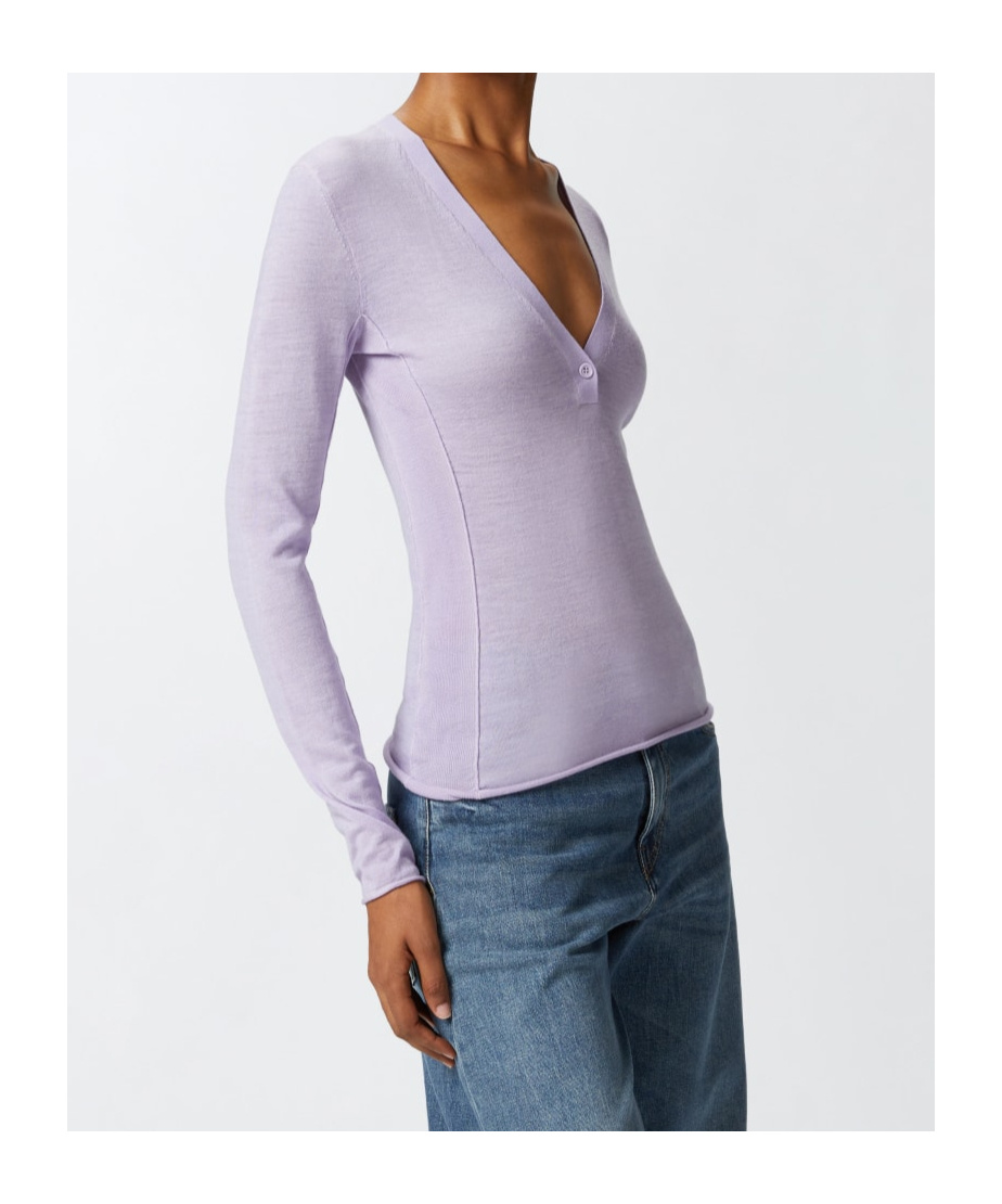 Pinko Lightweight Wool And Silk V-neck Sweater In Purple