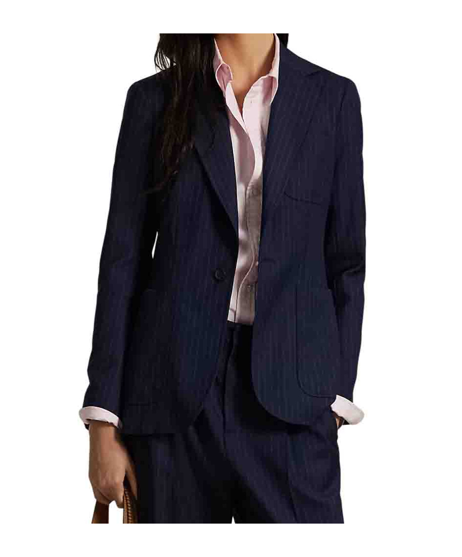 Polo Ralph Lauren Pinstripe Button Blazer In Blue