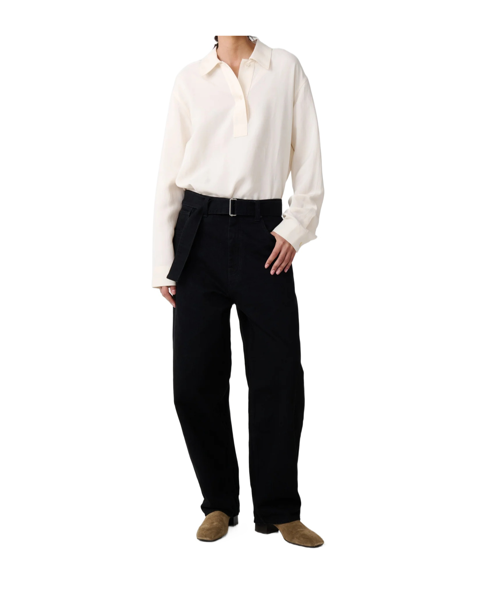 Studio Nicholson Cahun Crinkle Denim Pant In Black
