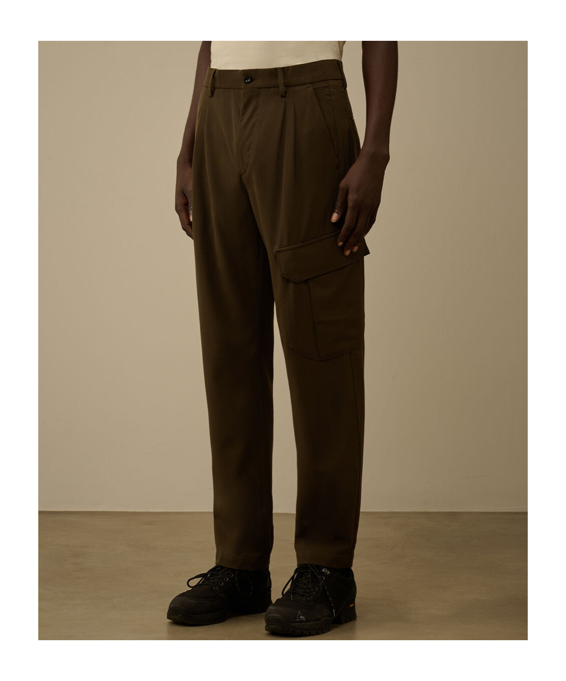 C.p. Company Wool Gabardine Loose Cargo Pants In Brown