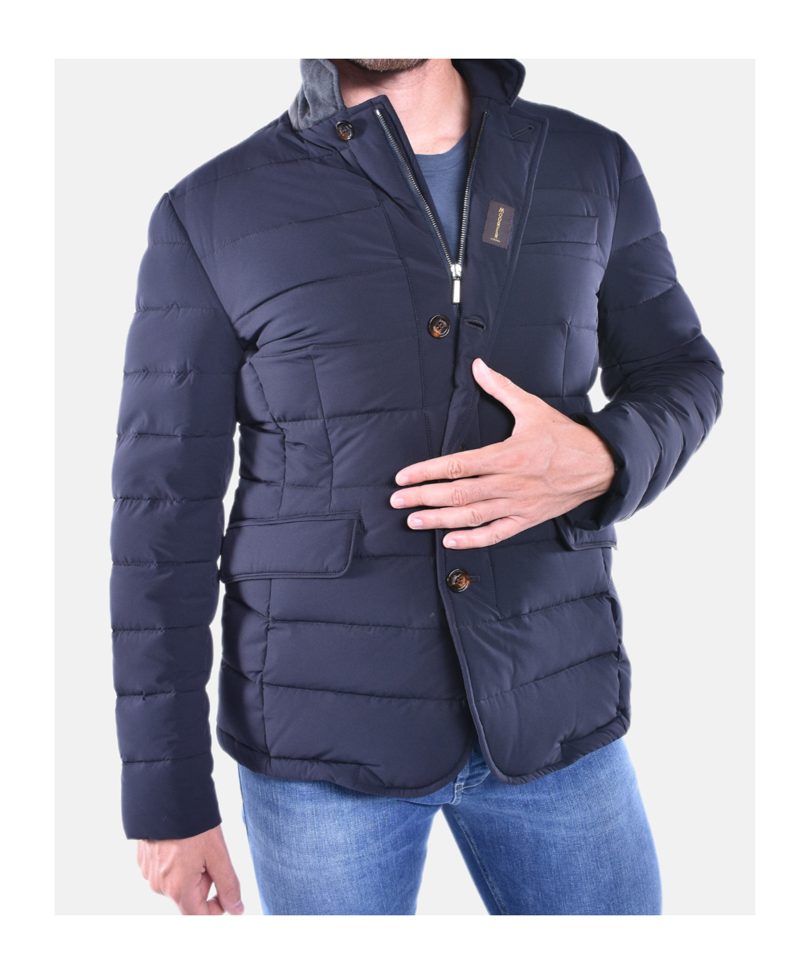 Moorer Long-sleeved Cotton Jacket In Blue