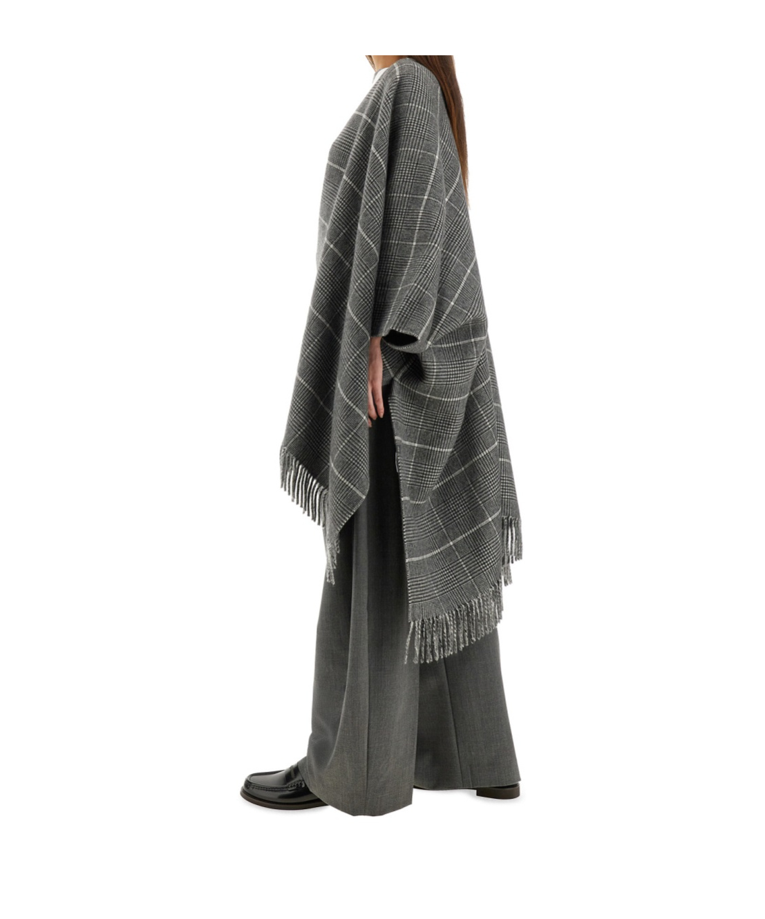 Brunello Cucinelli Reversible Fringed Poncho In Black