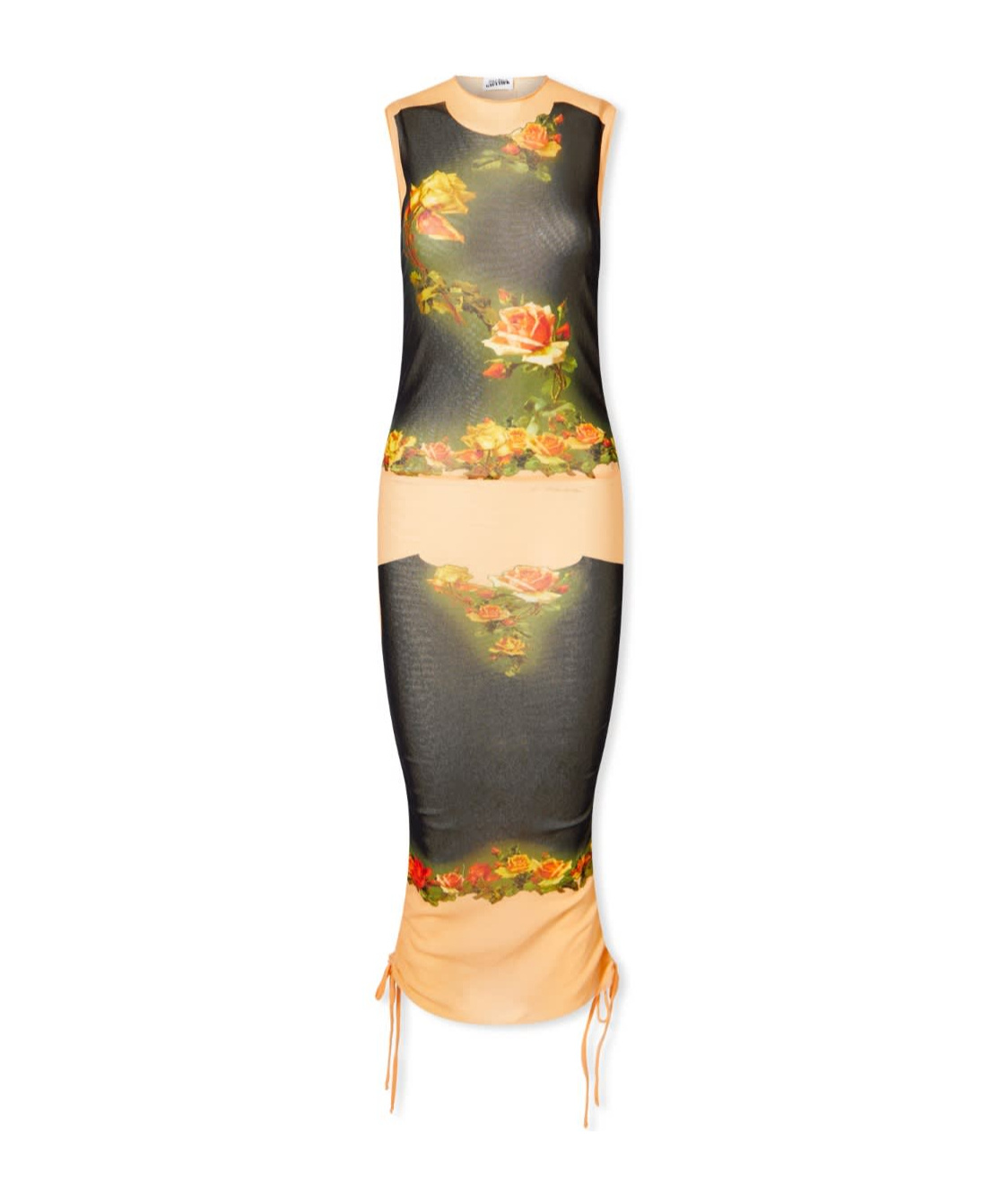 Jean Paul Gaultier Flowers Petit Grand Print Gathered Midi Dress In Multicolor