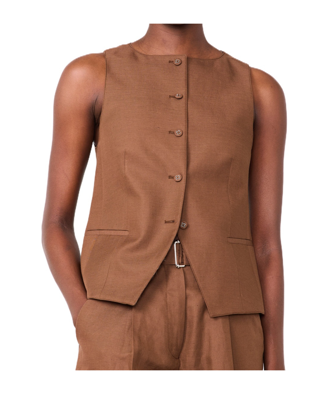 Officine Generale Sleeveless Button-down Vest In Brown
