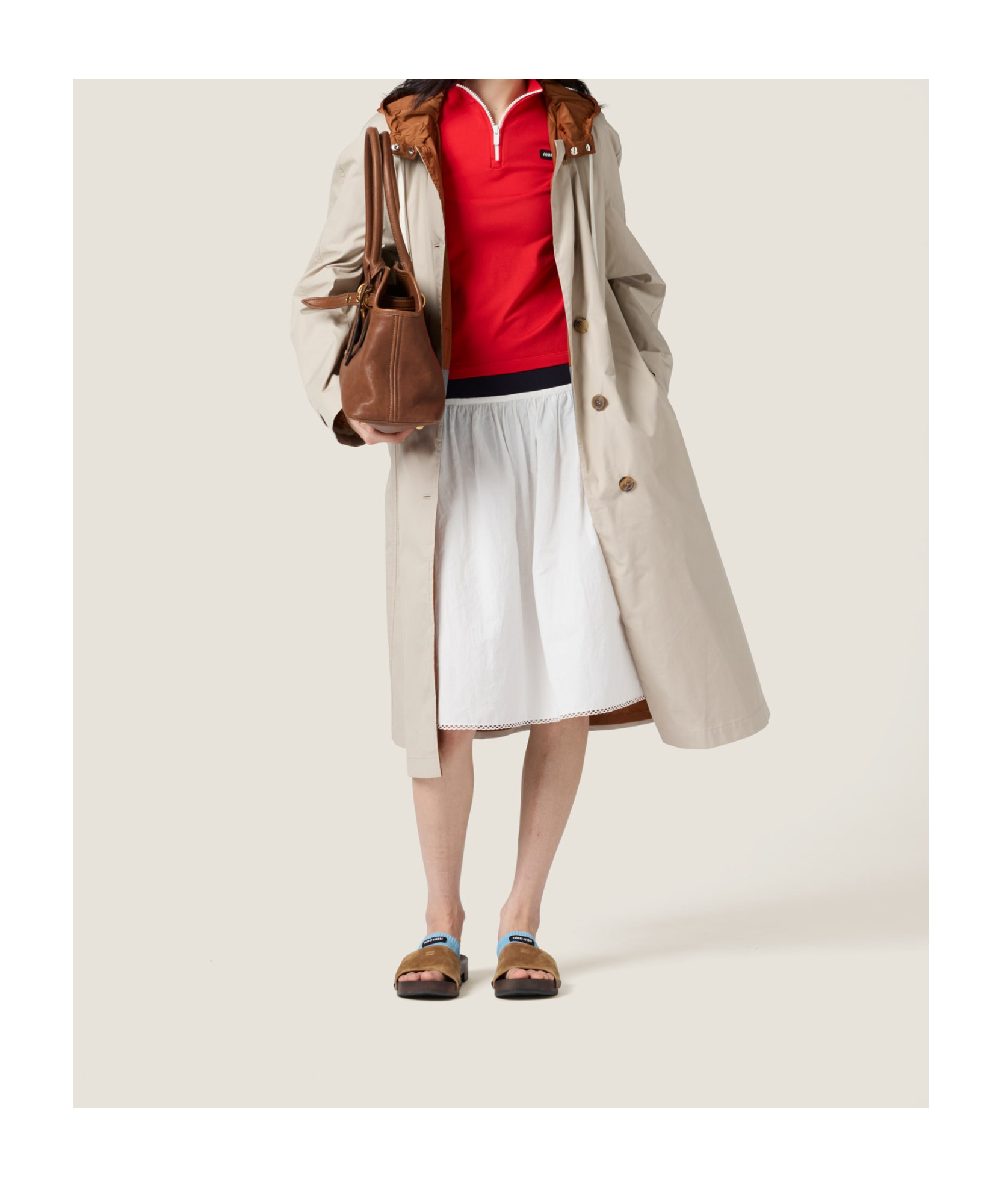 Miu Miu Cotton-linen Midi Skirt In White