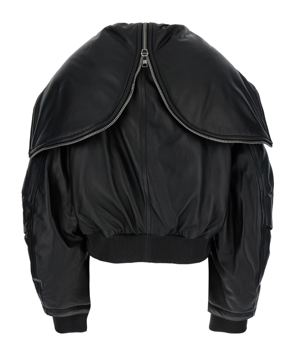 Attico Nappa Bomber Jacket With Oversized Hood In Black