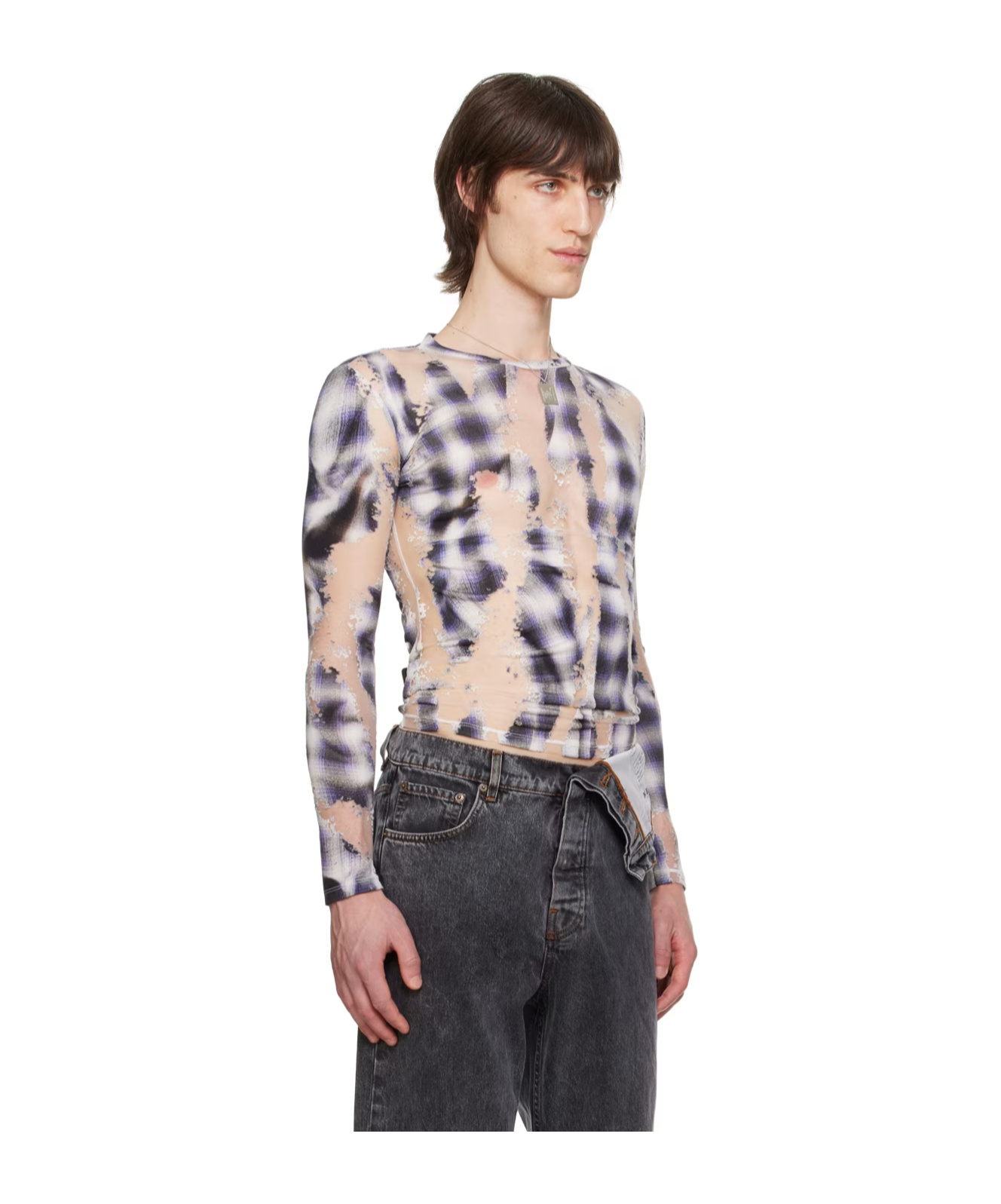 Y/project Check-pattern Long-sleeve T-shirt In Multicolor