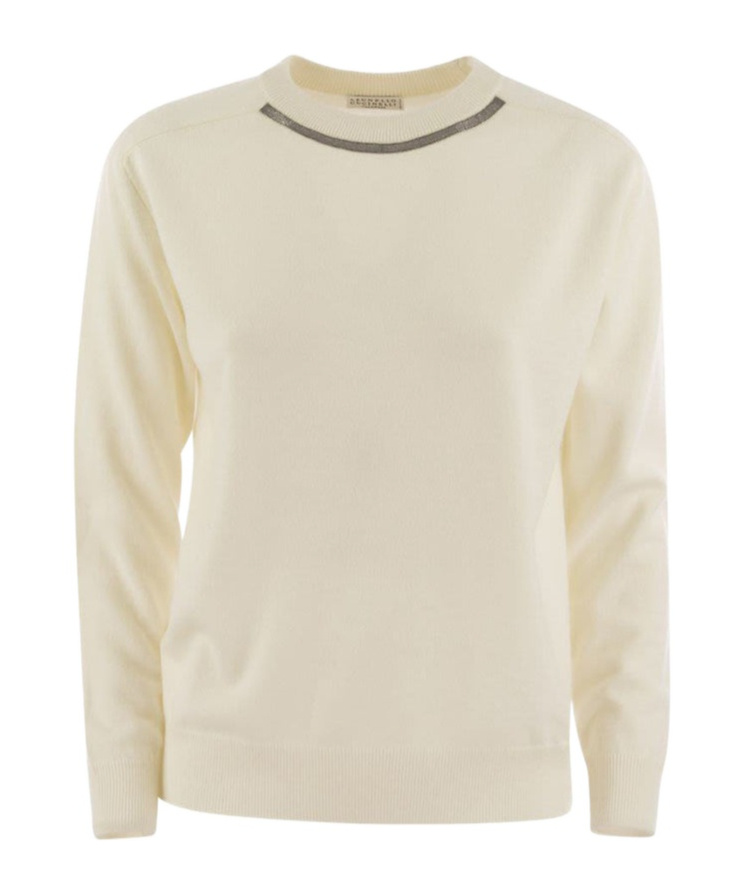 Brunello Cucinelli Monili-chain Knitted Top In Nude