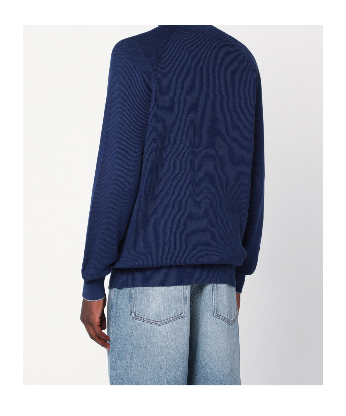 Brunello Cucinelli Long-sleeved Ribbed Sweater In Blue