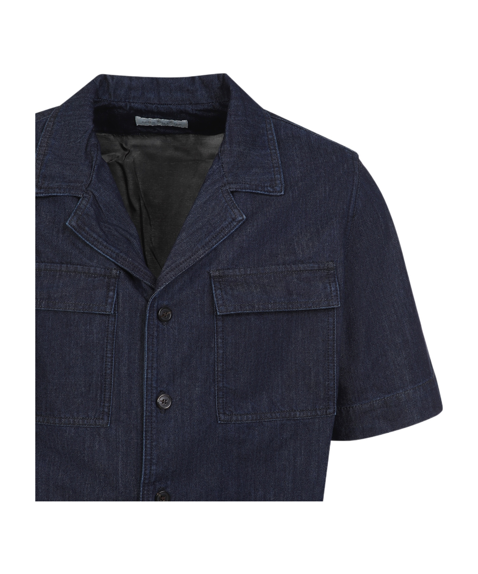 Dries Van Noten Short-sleeved Blue Shirt With Classic Collar In Black