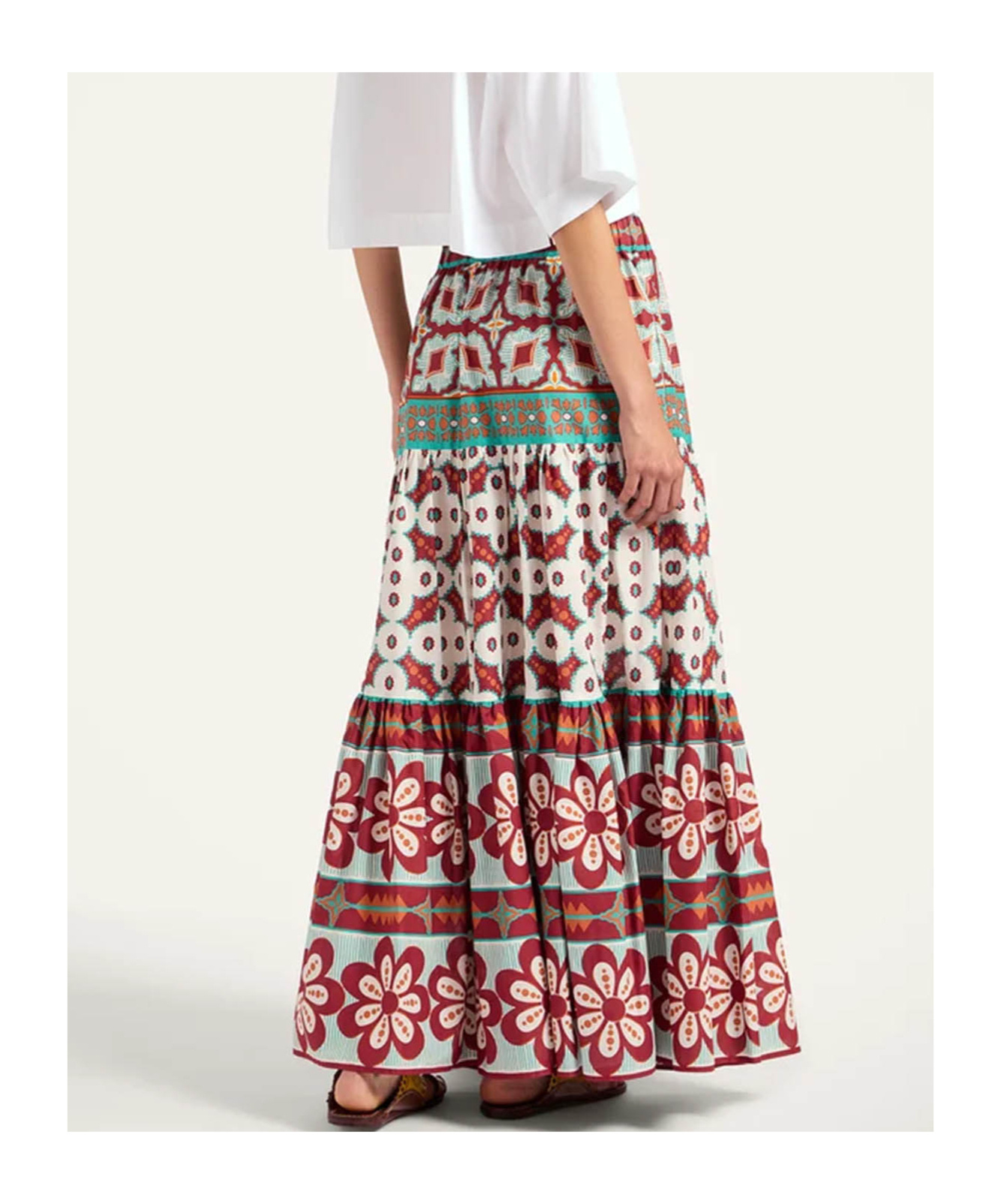 La Doublej Big Printed Tiered Cotton Maxi Skirt In Multi