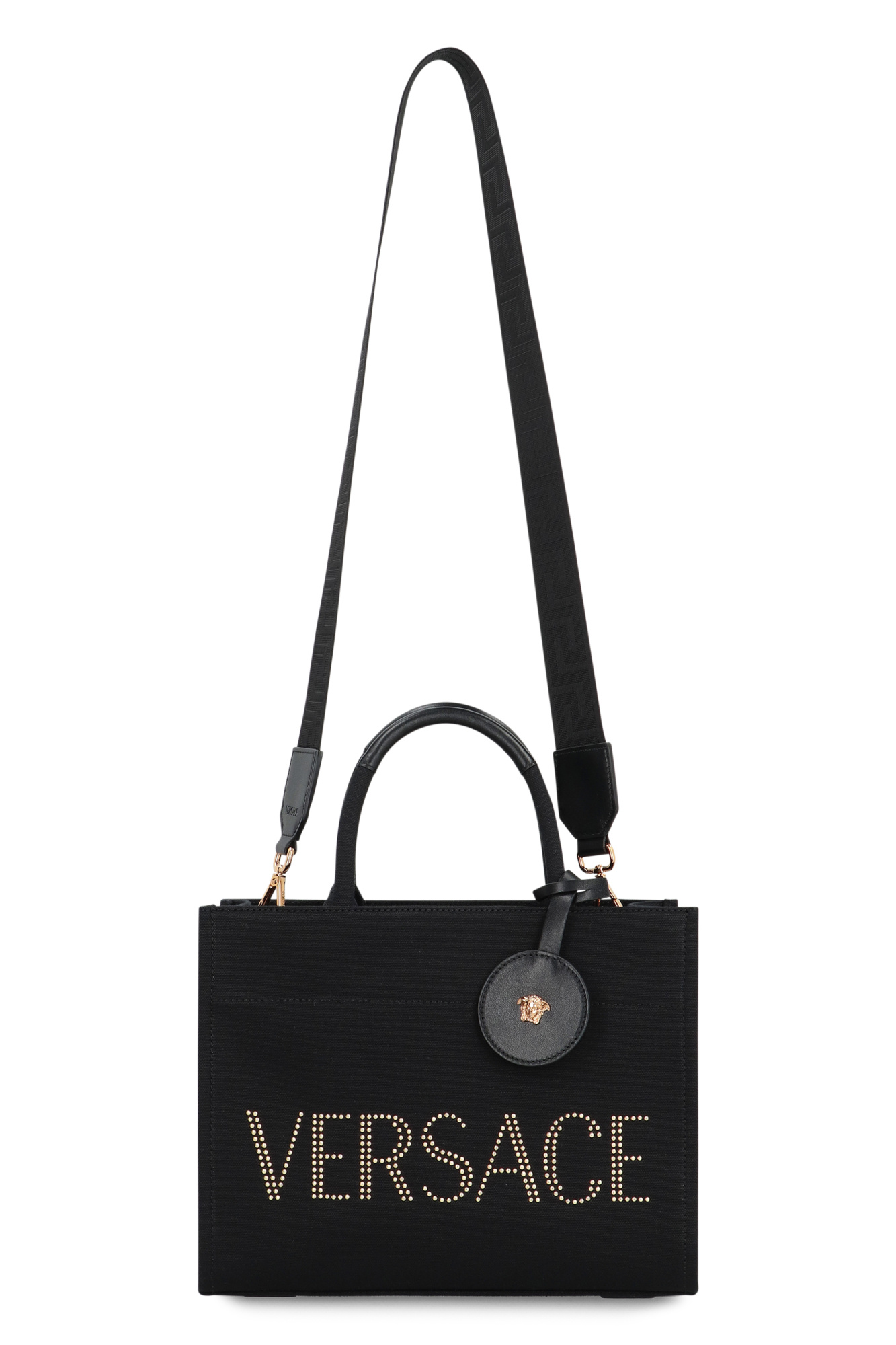 Versace Small Logo Tote In Black