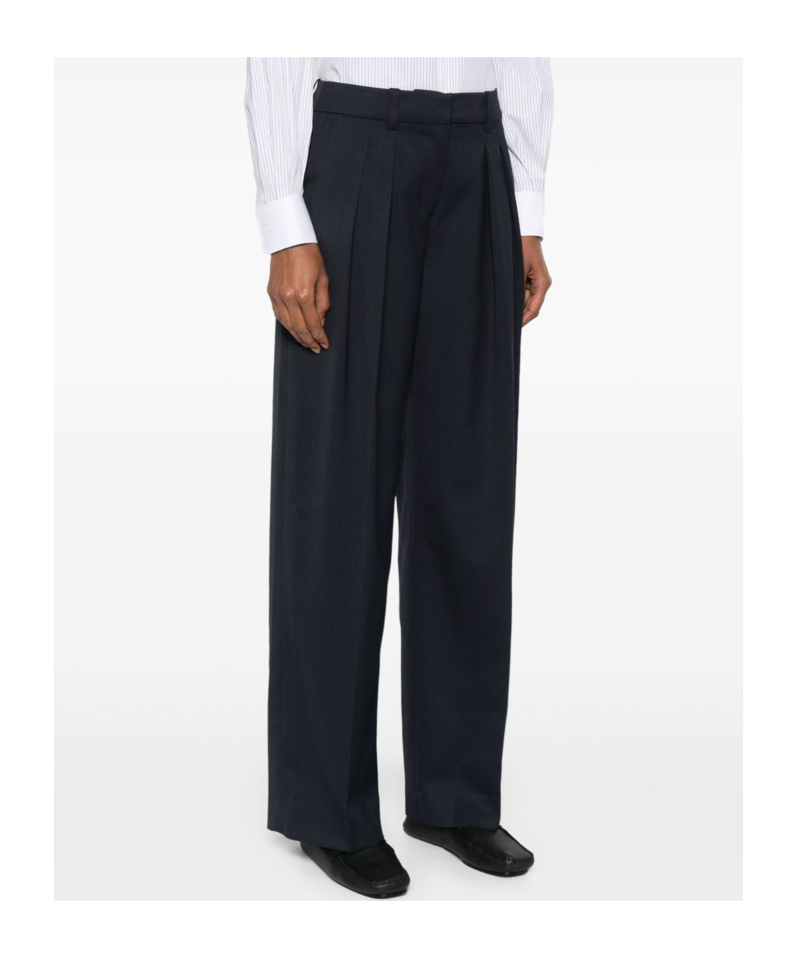 The Frankie Shop Wool Blend Wide Leg Trousers With Belt Loops In Blue