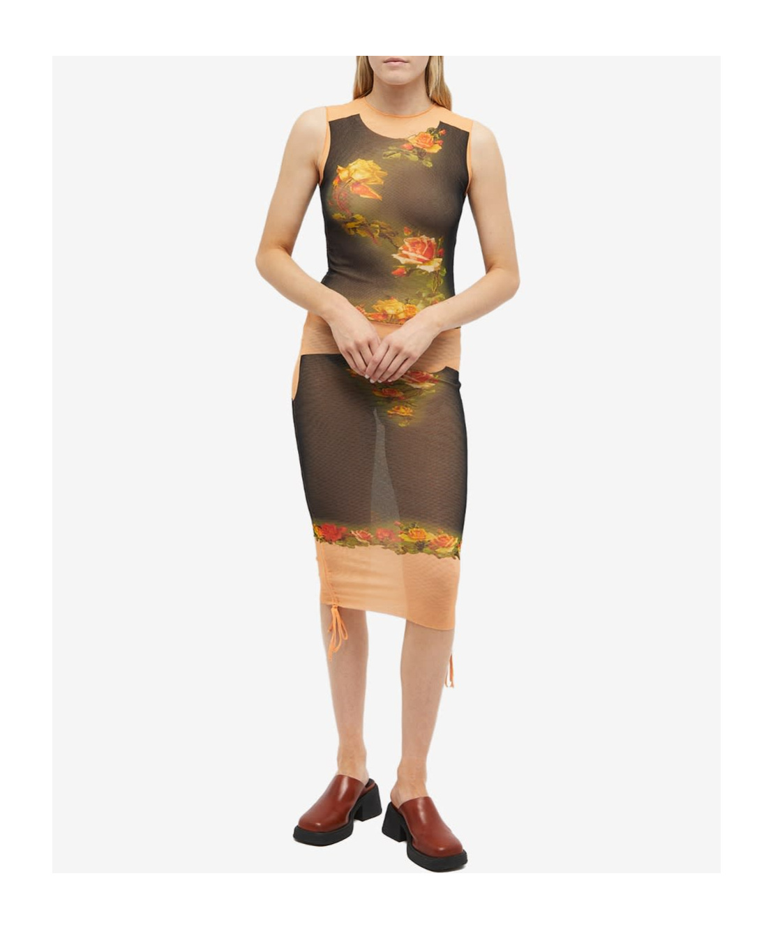 Jean Paul Gaultier Flowers Petit Grand Print Gathered Midi Dress In Multicolor