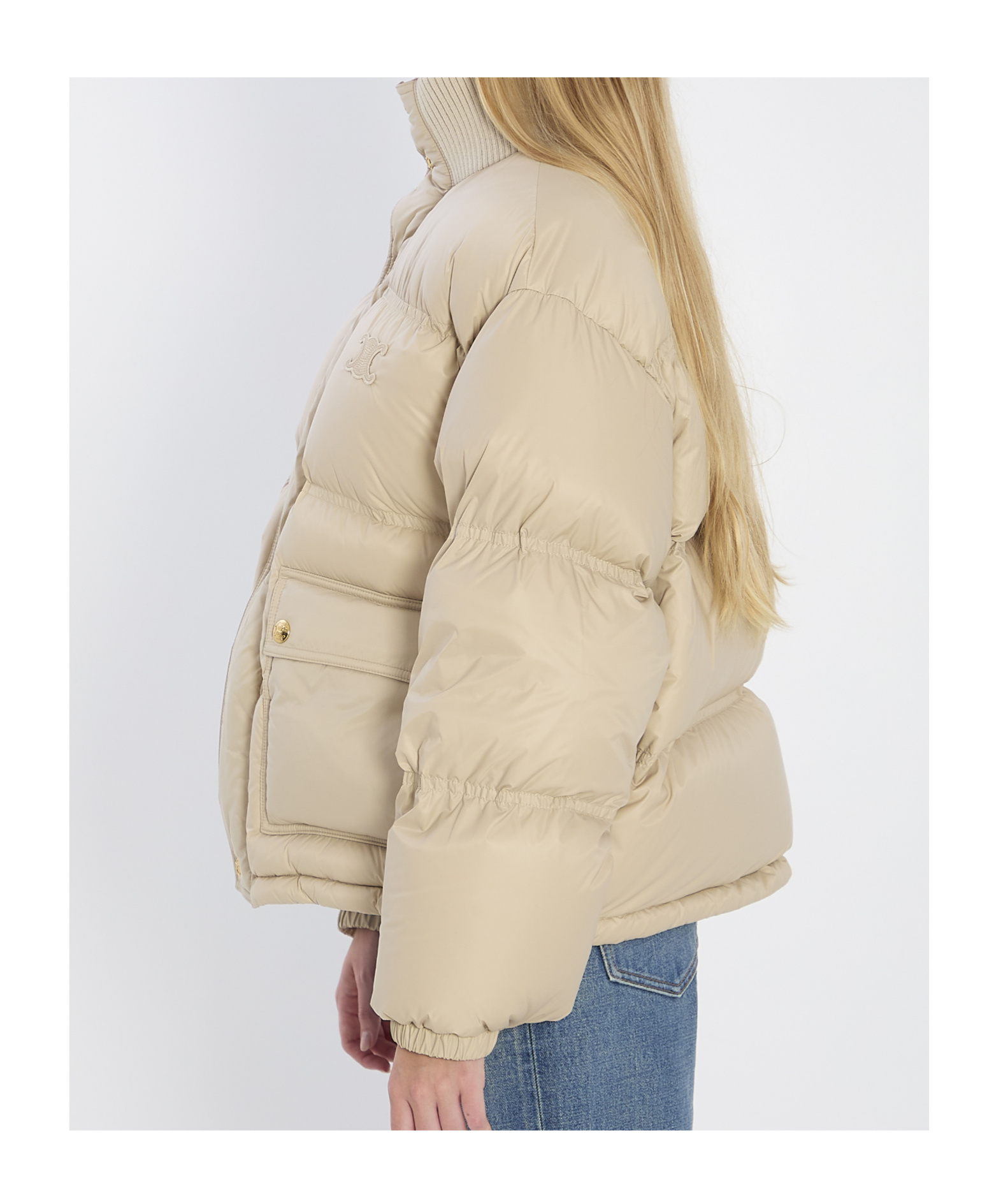 Celine Triomphe Puffer Jacket In Brown