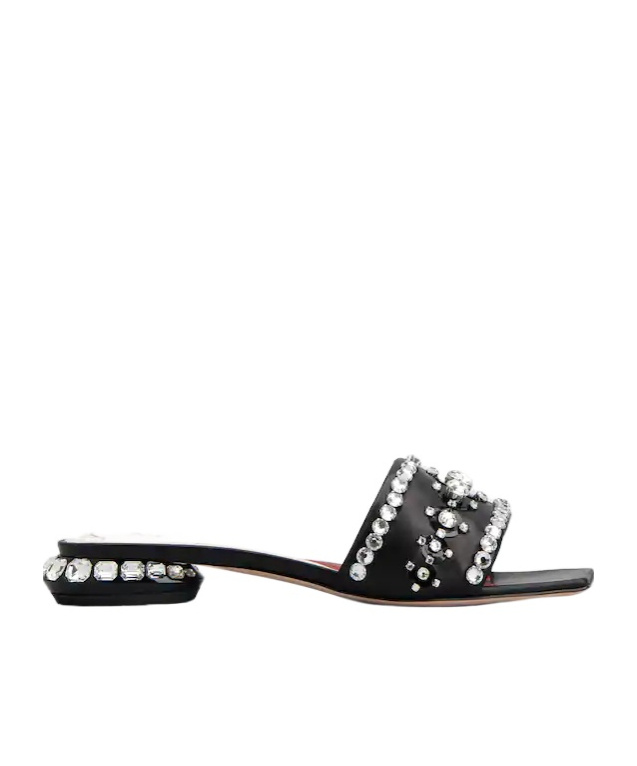 ROGER VIVIER STRASS HEEL DISCO MULES IN NAPPA LEATHER