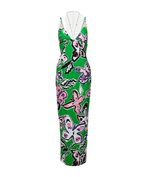 Area Halterneck Embellished Printed Gown In Green