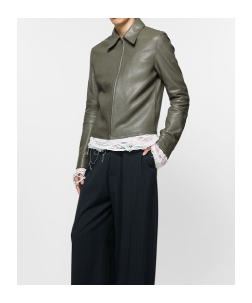 Acne Studios Khaki Paneled Leather Jacket In Gray