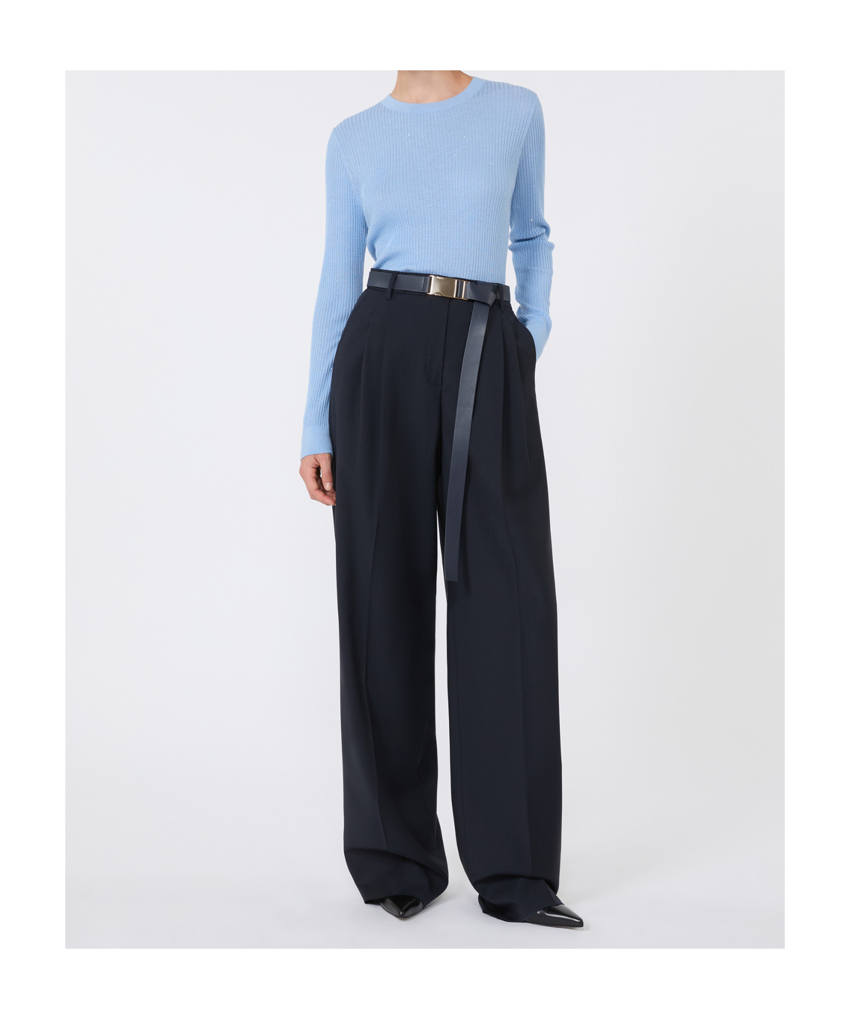 Max Mara Studio Crewneck Ribbed Jumper In Blue