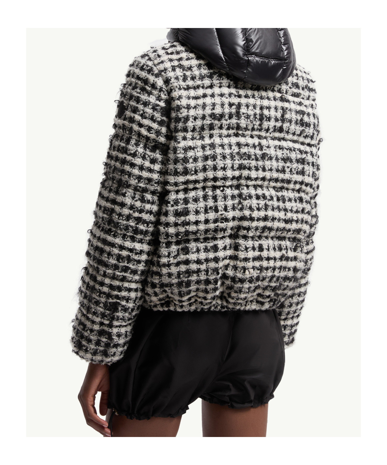 Moncler Andronne Tweed Hooded Short Down Jacket In Brown