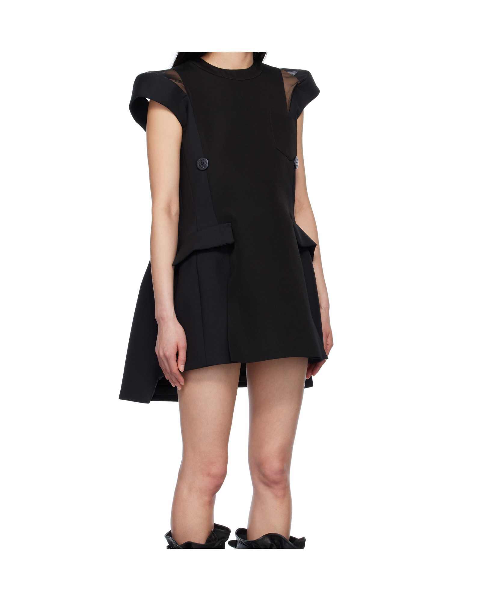 Sacai Short Sleeve Mixed Media Blazer Dress In Black