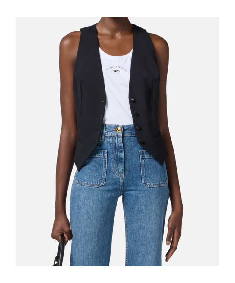 Elisabetta Franchi Lightweight Cool Wool Waistcoat In Black