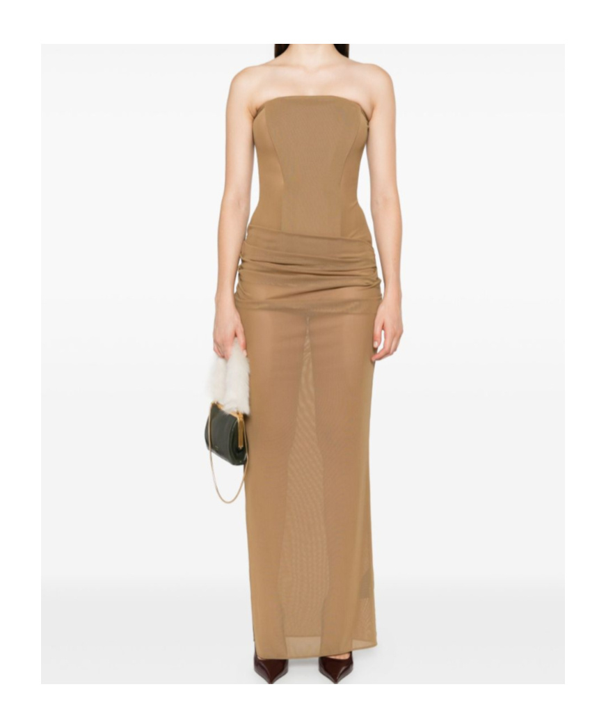 Alex Perry Strapless Longline Column Dress In Brown