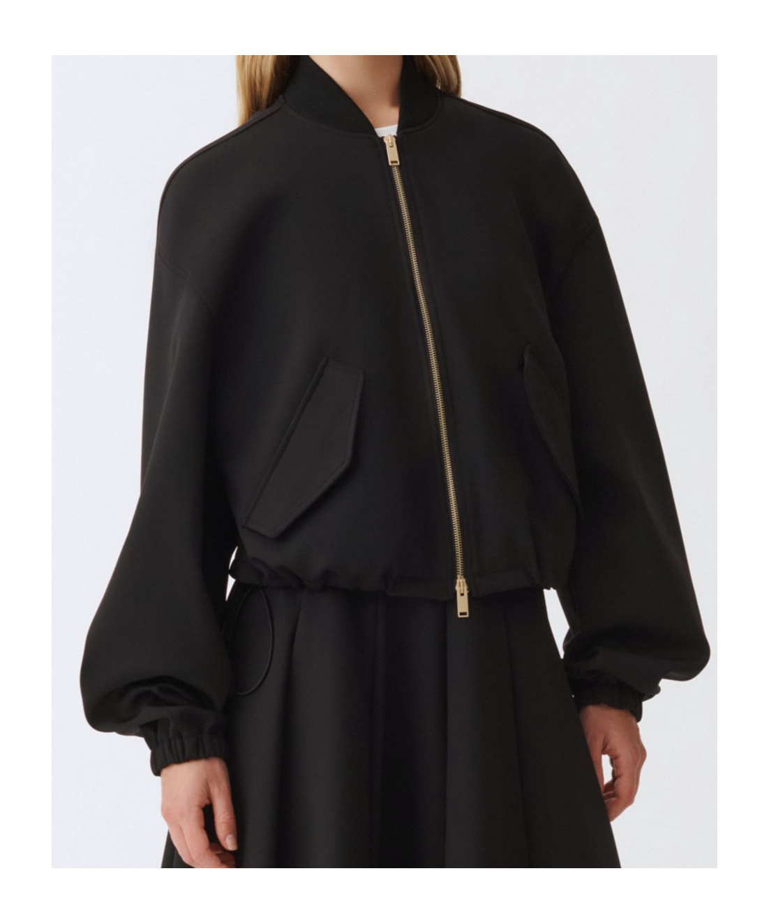 Shop Fabiana Filippi Knitted Collar Scuba Bomber Jacket In Black