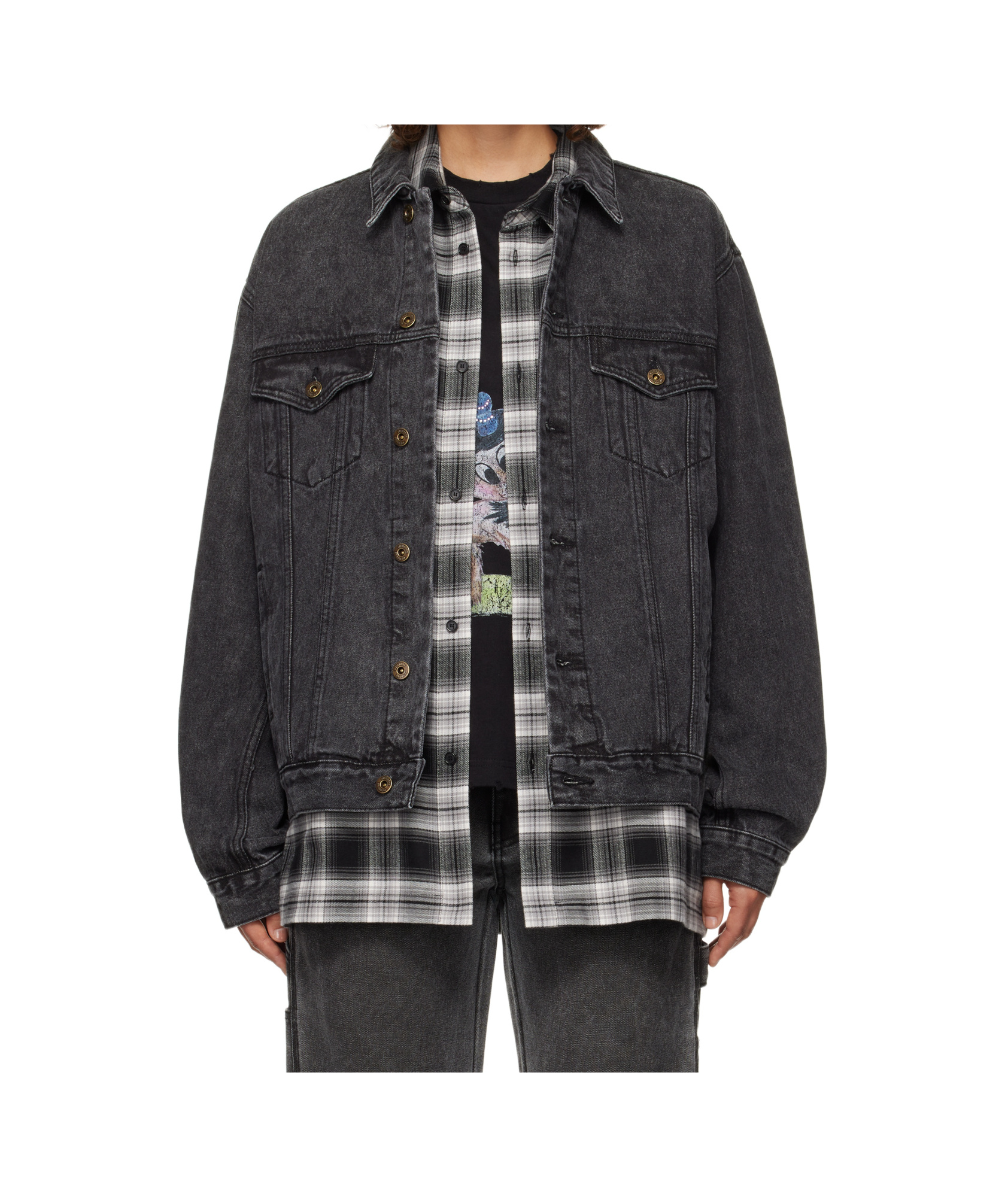 We11 Done Long-sleeved Denim Coat In Black
