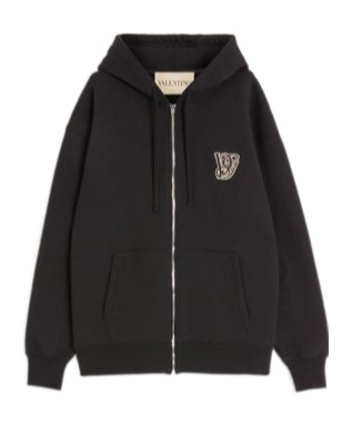 Valentino Garavani Brushed Cotton Hoodie With Vg Patch In Black