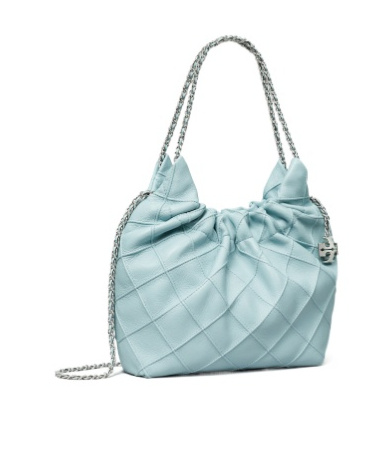 Tory Burch Mini Fleming Quilted Leather Hobo Bag In Blue